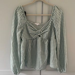 Green and white checked top